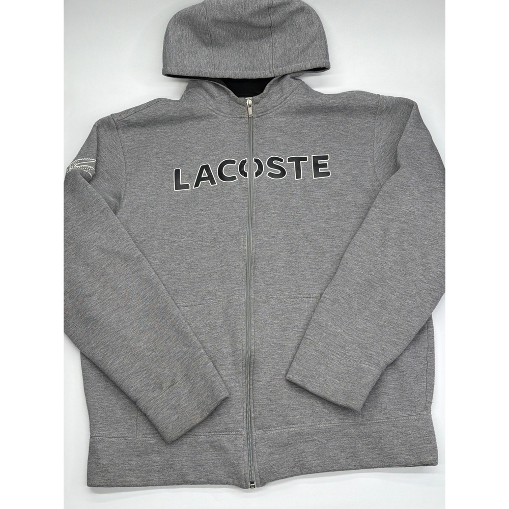 Lacoste Sport Men Full Zip Hoodie Heather Gray Fleece Logo Sweatshirt H8274 XL 7